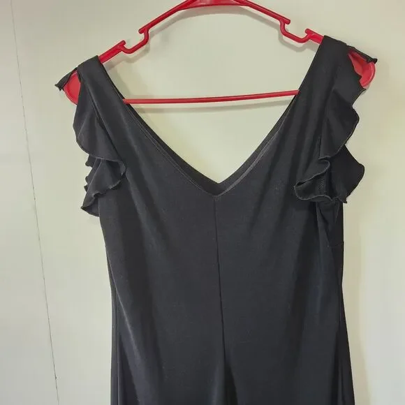 Vintage La Belle Black Dress Y2K V-Neck Ruffle Cap Sleeve Empire Maxi L 90s Y2K - Picture 5 of 10